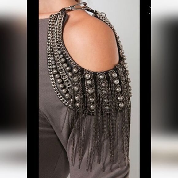 Alice+Olivia Embellished Cutout Shoulder Dress | Gray | Small | EUC - Picture 16 of 16